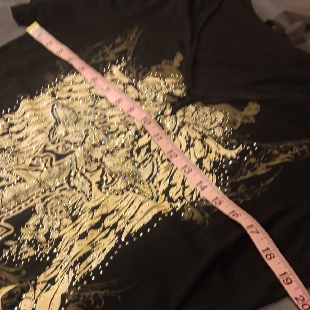 NWT. Platinum Plush 2 Sided Black Graphic Tee With Rhinestone W/ Lace-Up Detail - Picture 8 of 11